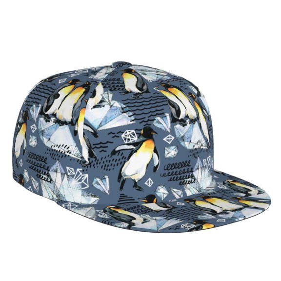 Flat Bill Trucker Hats for Women Men - Penguin Arctic Adventure Adjustable Flat Baseball Cap Snapback Hats Dad Hats for Men