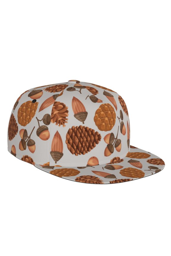 Flat Bill Trucker Hats for Women Men - Pinecone Autumn Pattern Adjustable Flat Baseball Cap Snapback Hats Dad Hats for Men