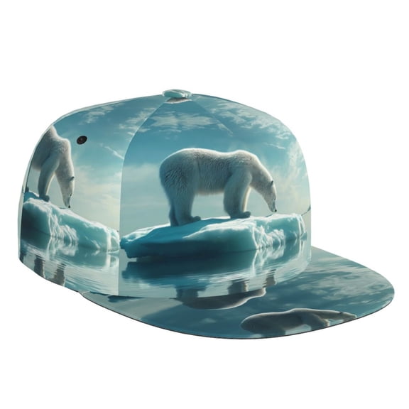 Flat Bill Trucker Hats for Women Men - Polar Bear On Iceberg Adjustable Flat Baseball Cap Snapback Hats Dad Hats for Men