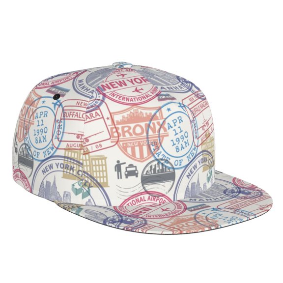 Flat Bill Trucker Hats for Women Men - Postmark Pattern newyork Adjustable Flat Baseball Cap Snapback Hats Dad Hats for Men