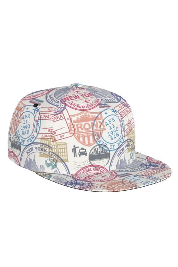 Flat Bill Trucker Hats for Women Men - Postmark Pattern newyork Adjustable Flat Baseball Cap Snapback Hats Dad Hats for Men