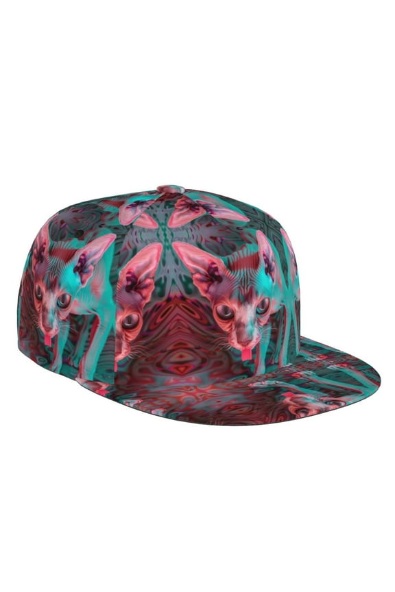 Flat Bill Trucker Hats for Women Men - Psychedelic Hairless Cat Adjustable Flat Baseball Cap Snapback Hats Dad Hats for Men
