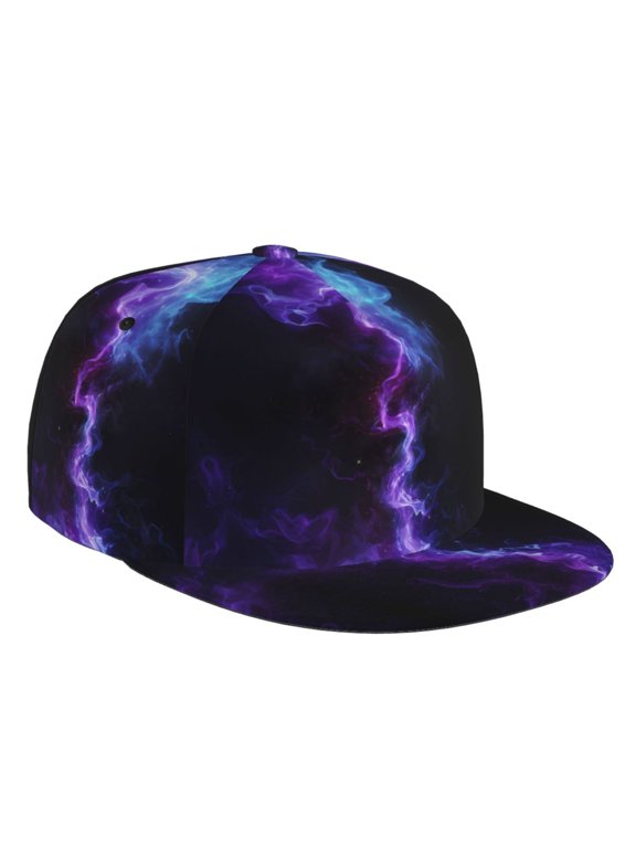 Flat Bill Trucker Hats for Women Men - Purple And Blue Nebula Adjustable Flat Baseball Cap Snapback Hats Dad Hats for Men