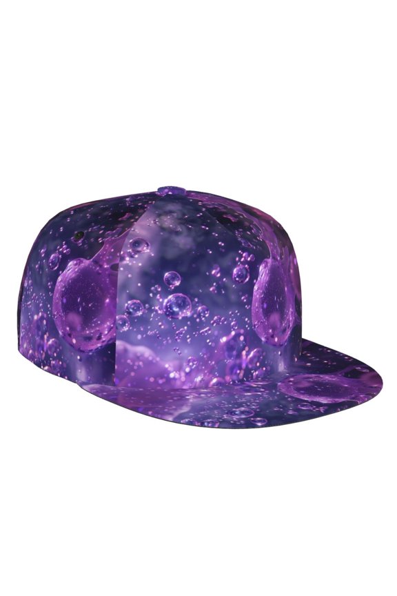 Flat Bill Trucker Hats for Women Men - Purple Bubble Abstract Art Adjustable Flat Baseball Cap Snapback Hats Dad Hats for Men