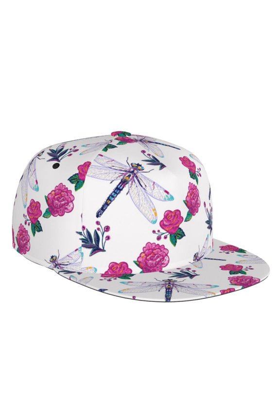 Flat Bill Trucker Hats for Women Men - Purple Carnation Dragonfly Adjustable Flat Baseball Cap Snapback Hats Dad Hats for Men