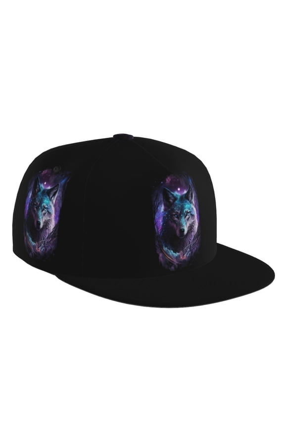 Flat Bill Trucker Hats for Women Men - Purple Sky Wolf Adjustable Flat Baseball Cap Snapback Hats Dad Hats for Men
