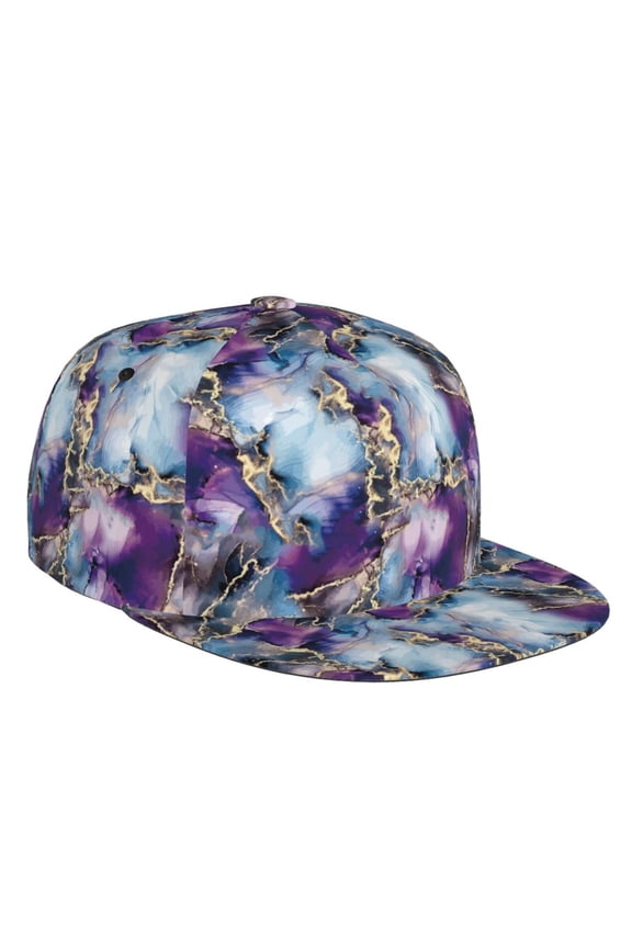 Flat Bill Trucker Hats for Women Men - Purple marble texture Adjustable Flat Baseball Cap Snapback Hats Dad Hats for Men