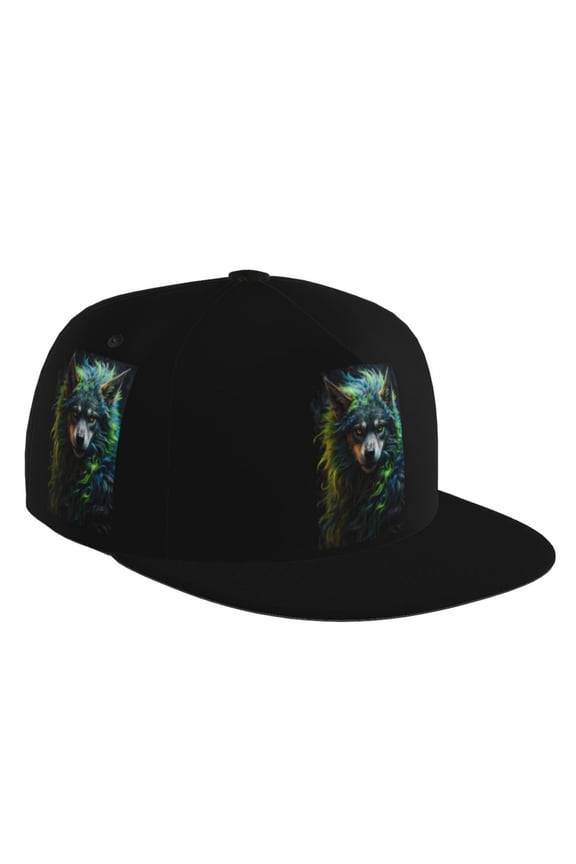 Flat Bill Trucker Hats for Women Men - Realistic Style Colorful Wolf A Adjustable Flat Baseball Cap Snapback Hats Dad Hats for Men
