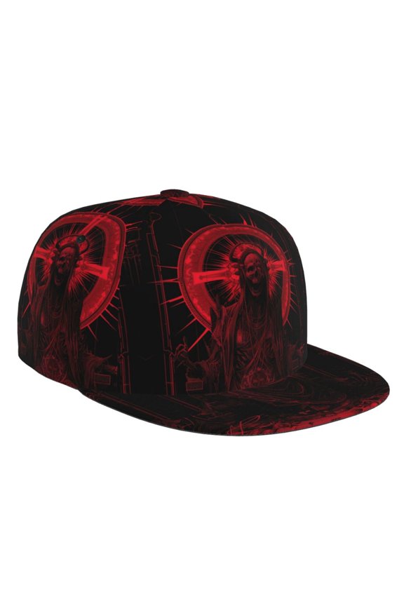 Flat Bill Trucker Hats for Women Men - Red Gothic Skeleton Throne Adjustable Flat Baseball Cap Snapback Hats Dad Hats for Men