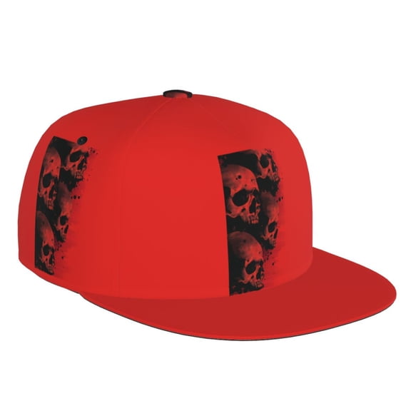Flat Bill Trucker Hats for Women Men - Red and Black Abstract Skull Adjustable Flat Baseball Cap Snapback Hats Dad Hats for Men