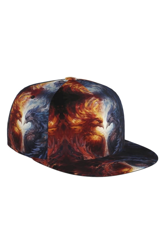 Flat Bill Trucker Hats for Women Men - Red and White Fire Bird Adjustable Flat Baseball Cap Snapback Hats Dad Hats for Men