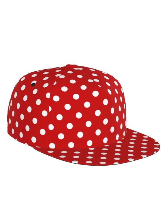 Flat Bill Trucker Hats for Women Men - Red vintage polka dots Adjustable Flat Baseball Cap Snapback Hats Dad Hats for Men