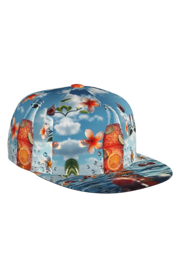 Flat Bill Trucker Hats for Women Men - Refreshing Citrus Splash Adjustable Flat Baseball Cap Snapback Hats Dad Hats for Men