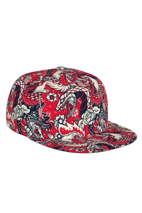 Flat Bill Trucker Hats for Women Men - Rooster Head Adjustable Flat Baseball Cap Snapback Hats Dad Hats for Men