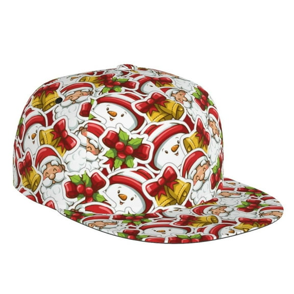 Flat Bill Trucker Hats for Women Men - Santa Claus bells Snowman Adjustable Flat Baseball Cap Snapback Hats Dad Hats for Men