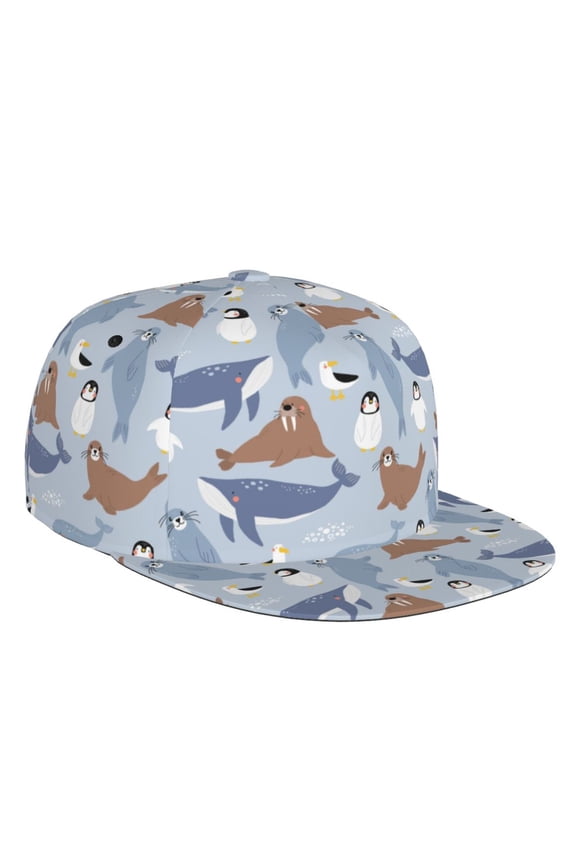 Flat Bill Trucker Hats for Women Men - Seal Fox Seagull Whales Adjustable Flat Baseball Cap Snapback Hats Dad Hats for Men