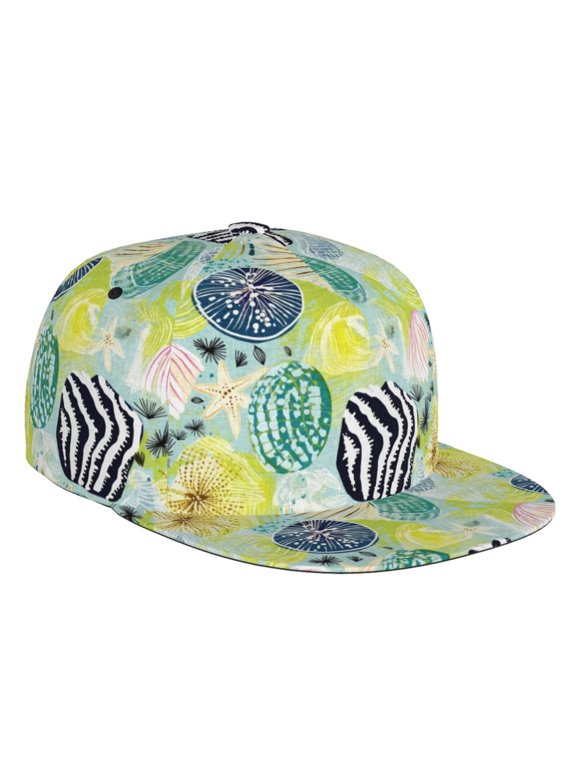 Flat Bill Trucker Hats for Women Men - Shell Clam Adjustable Flat Baseball Cap Snapback Hats Dad Hats for Men