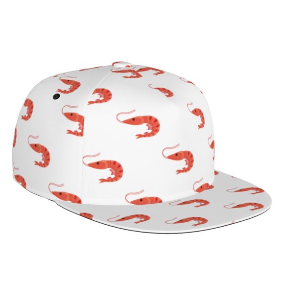 Flat Bill Trucker Hats for Women Men - Shrimp No.9037 Adjustable Flat Baseball Cap Snapback Hats Dad Hats for Men