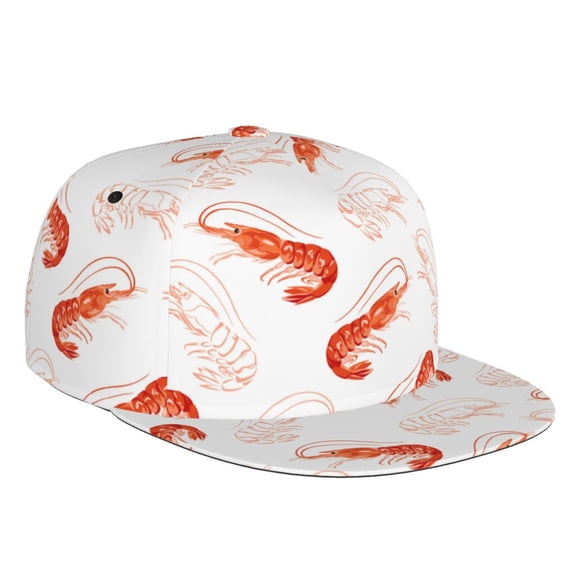 Flat Bill Trucker Hats for Women Men - Shrimp No.9039 Adjustable Flat Baseball Cap Snapback Hats Dad Hats for Men
