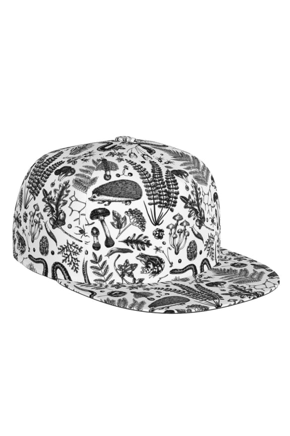 Flat Bill Trucker Hats for Women Men - Sketch Snake Mushroom Hedgehog Adjustable Flat Baseball Cap Snapback Hats Dad Hats for Men