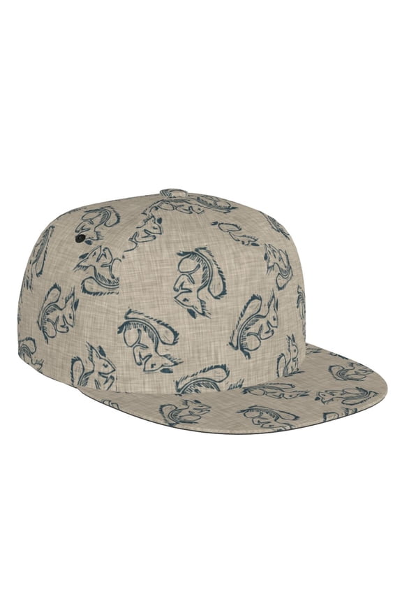 Flat Bill Trucker Hats for Women Men - Sketch Squirrels Linen Adjustable Flat Baseball Cap Snapback Hats Dad Hats for Men