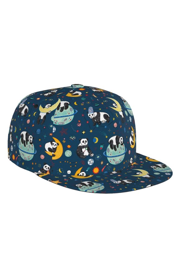 Flat Bill Trucker Hats for Women Men - Space Sleeping Panda Adjustable Flat Baseball Cap Snapback Hats Dad Hats for Men