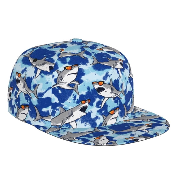 Flat Bill Trucker Hats for Women Men - Spectacled Great White Shark Adjustable Flat Baseball Cap Snapback Hats Dad Hats for Men