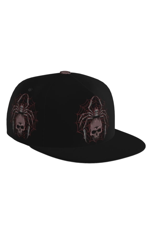 Flat Bill Trucker Hats for Women Men - Spider with Skull Adjustable Flat Baseball Cap Snapback Hats Dad Hats for Men