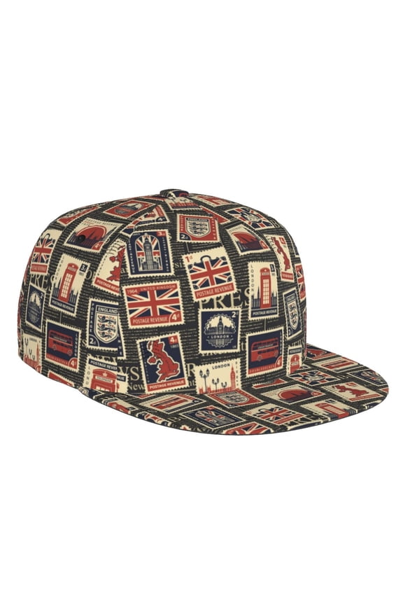 Flat Bill Trucker Hats for Women Men - Stamp Pattern England Adjustable Flat Baseball Cap Snapback Hats Dad Hats for Men