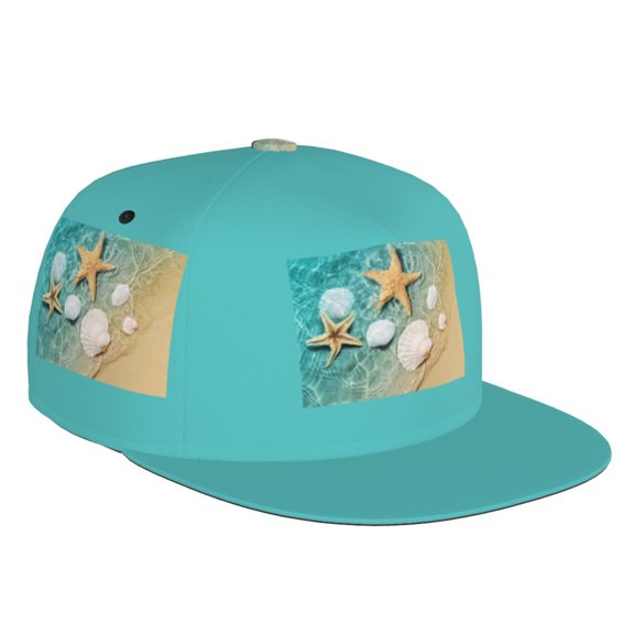 Flat Bill Trucker Hats for Women Men - Starfish Seashell Summer Beach Adjustable Flat Baseball Cap Snapback Hats Dad Hats for Men