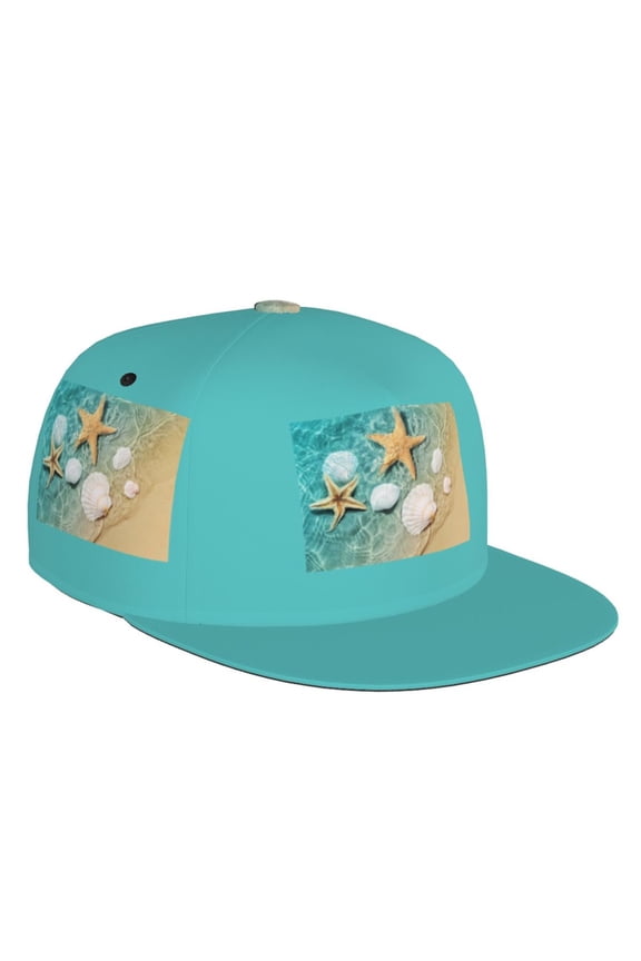 Flat Bill Trucker Hats for Women Men - Starfish Seashell Summer Beach Adjustable Flat Baseball Cap Snapback Hats Dad Hats for Men