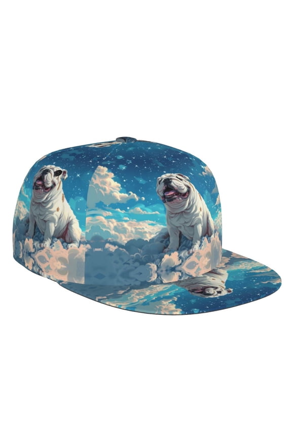 Flat Bill Trucker Hats for Women Men - Starry Sky Cloud Bulldog Adjustable Flat Baseball Cap Snapback Hats Dad Hats for Men