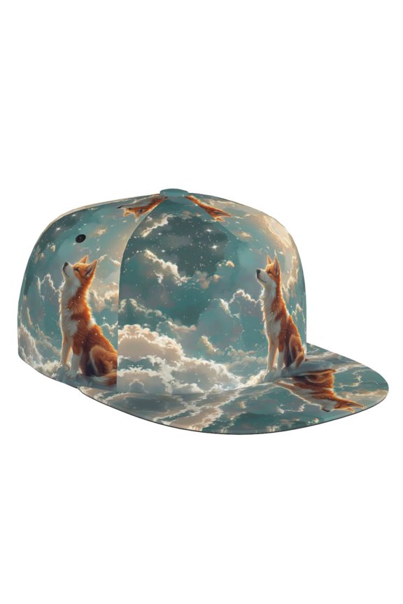 Flat Bill Trucker Hats for Women Men - Starry Sky Cloud Fox Adjustable Flat Baseball Cap Snapback Hats Dad Hats for Men