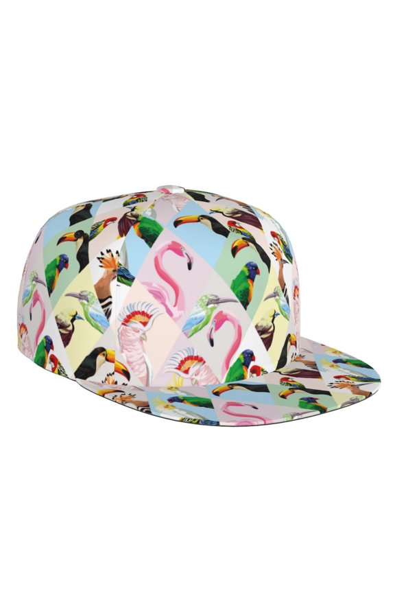 Flat Bill Trucker Hats for Women Men - Striking Parrot Toucan Flamingo Adjustable Flat Baseball Cap Snapback Hats Dad Hats for Men