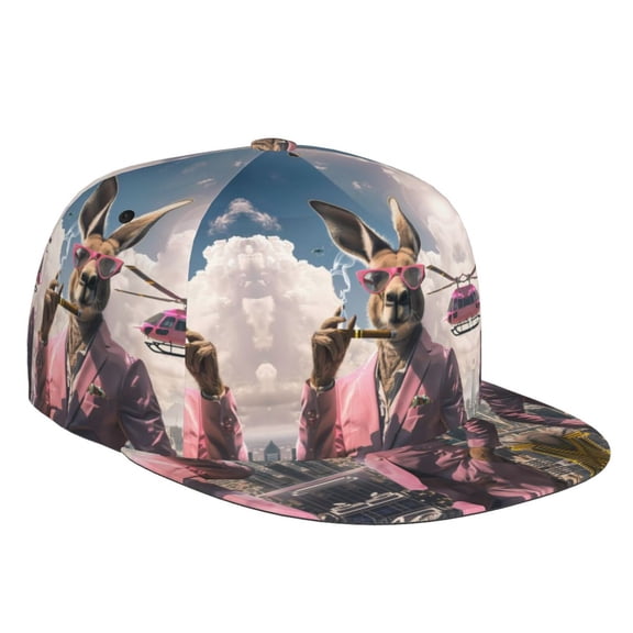 Flat Bill Trucker Hats for Women Men - Stylish Kangaroo In Suit Adjustable Flat Baseball Cap Snapback Hats Dad Hats for Men