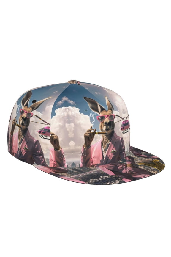 Flat Bill Trucker Hats for Women Men - Stylish Kangaroo In Suit Adjustable Flat Baseball Cap Snapback Hats Dad Hats for Men