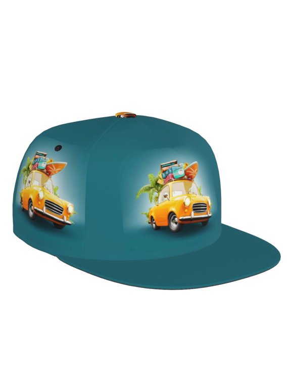 Flat Bill Trucker Hats for Women Men - Summer Funny Retro Car With Surfboard Adjustable Flat Baseball Cap Snapback Hats Dad Hats for Men