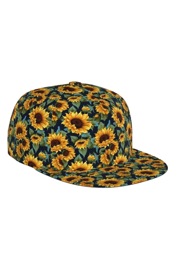 Flat Bill Trucker Hats for Women Men - Sunflowers vintage Aesthetic Adjustable Flat Baseball Cap Snapback Hats Dad Hats for Men