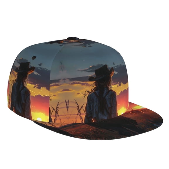 Flat Bill Trucker Hats for Women Men - Sunset Western Cowgirl Adjustable Flat Baseball Cap Snapback Hats Dad Hats for Men