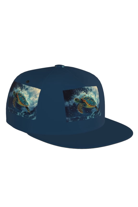 Flat Bill Trucker Hats for Women Men - Surfing Turtle Adjustable Flat Baseball Cap Snapback Hats Dad Hats for Men