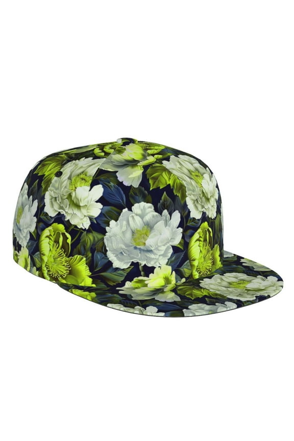 Flat Bill Trucker Hats for Women Men - Teal floral elegance Adjustable Flat Baseball Cap Snapback Hats Dad Hats for Men