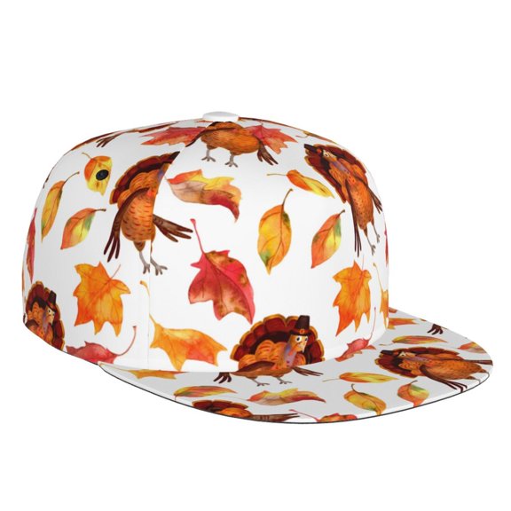 Flat Bill Trucker Hats for Women Men - Thanksgiving Turkey Leaves Adjustable Flat Baseball Cap Snapback Hats Dad Hats for Men