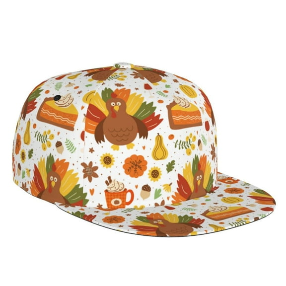 Flat Bill Trucker Hats for Women Men - Thanksgiving With Turkey Adjustable Flat Baseball Cap Snapback Hats Dad Hats for Men