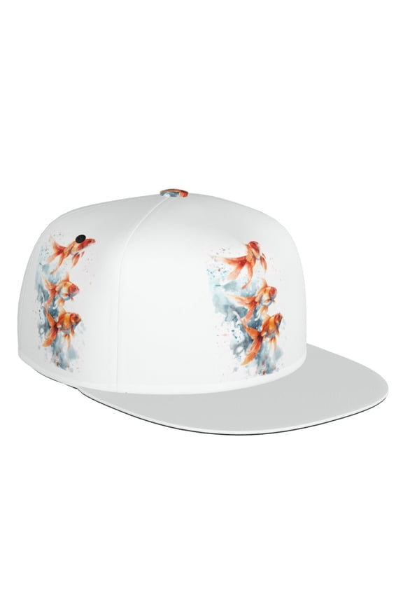 Flat Bill Trucker Hats for Women Men - Three Goldfish Watercolor Splash Adjustable Flat Baseball Cap Snapback Hats Dad Hats for Men