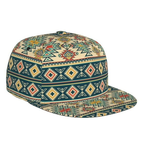 Flat Bill Trucker Hats for Women Men - Traditional Tribal Aztec1 Adjustable Flat Baseball Cap Snapback Hats Dad Hats for Men
