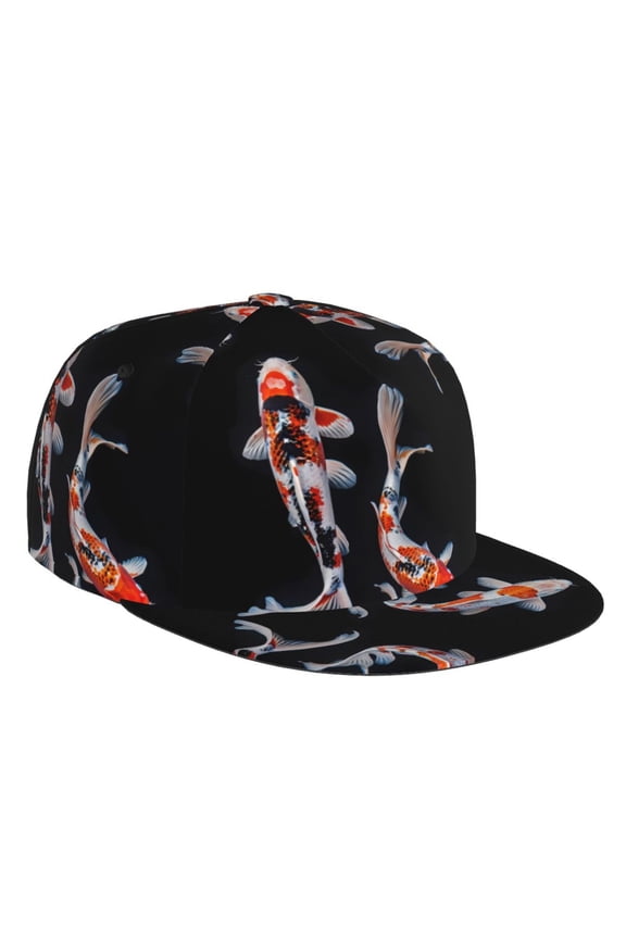 Flat Bill Trucker Hats for Women Men - Tricolor Koi Fish Trio Adjustable Flat Baseball Cap Snapback Hats Dad Hats for Men