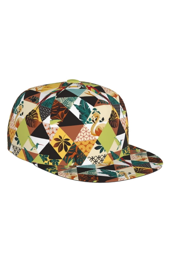 Flat Bill Trucker Hats for Women Men - Tropical Parrot Flamingo Bird Adjustable Flat Baseball Cap Snapback Hats Dad Hats for Men
