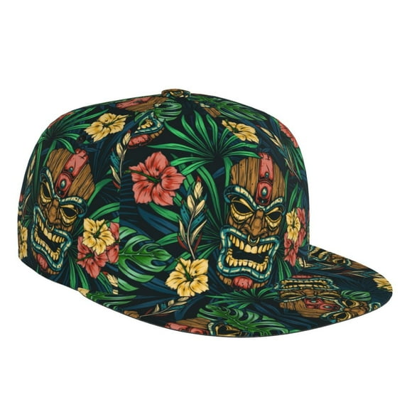 Flat Bill Trucker Hats for Women Men - Tropical Tribe Mask Adjustable Flat Baseball Cap Snapback Hats Dad Hats for Men