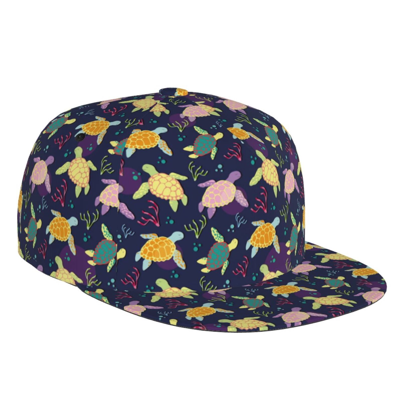 Flat Bill Trucker Hats for Women Men - Turtle print A Adjustable Flat ...