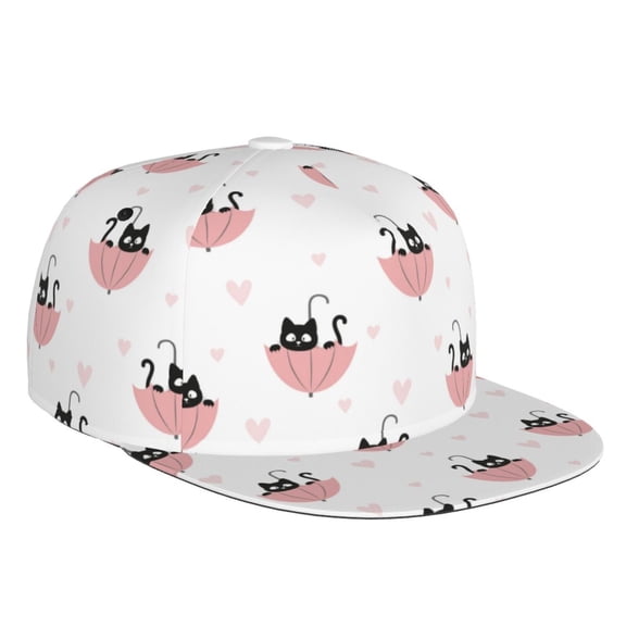 Flat Bill Trucker Hats for Women Men - Umbrella cat Adjustable Flat Baseball Cap Snapback Hats Dad Hats for Men
